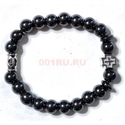 Браслет из гематита 8 мм с крестиком цвет черный