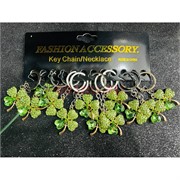 Брелок металлический (KY-B105) цветок четырехлистник со стразами 12 штук/упаковка