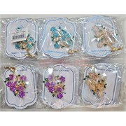 Брошь (BP-1994) Цветы металлическая со стразами 12 шт/упаковка