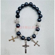 Браслет из гематита (BR-5187) с фурнитурой и крестиками 12 шт/упаковка