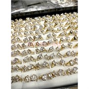 Кольцо металлическое (KL-2322) с 2 фианитами цвет золото 100 шт/упаковка