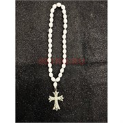 Подвеска (четки) православная Крест белые бусины 12 шт/упаковка (B-90)