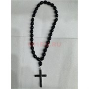 Подвеска (четки) православная Крест черные бусины 12 шт/упаковка (B-91)