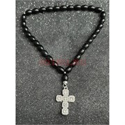 Подвеска (четки) православная Крест черные бусины 12 шт/упаковка (B-92)