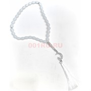 Четки мусульманские белые 33 стеклянные бусины Полумесяц и Звезда 12 шт/упаковка (CK-B174)