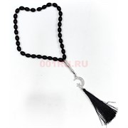 Четки мусульманские черные 33 стеклянные бусины Полумесяц и Звезда 12 шт/упаковка (CK-B174)