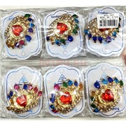 Брошь со стразами (B-159) Корона металлическая 12 шт/упаковка