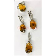 Набор 3-в-1 кольцо, серьги и подвеска из янтаря (YA-005)