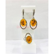 Набор 2-в-1 кольцо и серьги из янтаря цвет металл (YA-009)