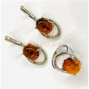 Набор 2-в-1 кольцо и серьги из янтаря цвет металл (YA-002)