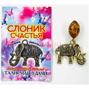 Амулет оберег Слоник с янтарем кошельковый денежный