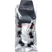 Браслет пандора (S-63) с белыми и черными бусинами 12 шт/упаковка