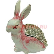 Шкатулка со стразами "Заяц серебрянная спинка"