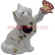 Кошечка с бабочкой со стразами из фарфора большая 14 см