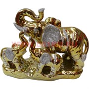 Слониха со слонятами из фарфора под золото 12 см (171-S)