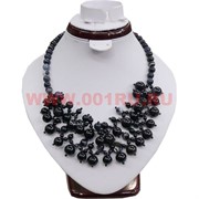 Колье из натурального камня 45 см чёрный агат