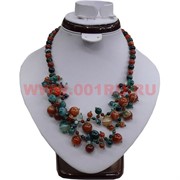 Колье из натурального камня 45 см зелено-коричневый агат