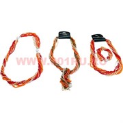 Бусы и браслет из бисера (трансформер) оранжевый, серебристый, зеленый