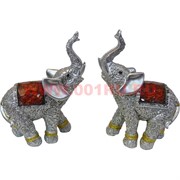 Пара слонов серебряных с попоной под янтарь 15 см