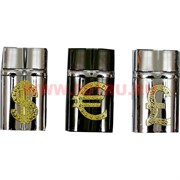 Зажигалка изогнутая с денежными символами (золото по серебру), 20 штук в блоке