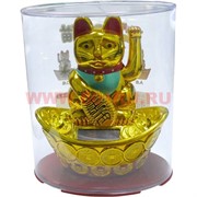 Кот Манеки Нэко 13 см на слитке на солнечных батареях (золотой)