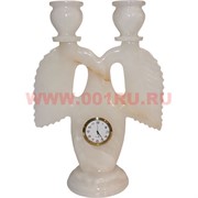 Подсвечник на 2 свечи 22 см с часами из белого оникса