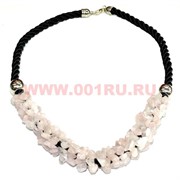 Бусы из натур.камня на кожаном ремешке 45 см розовый кварц