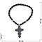 Четки христианские с крестом (2221-K) овальная бусина из черного агата 12 шт/упаковка - фото 205269