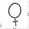 Четки христианские с крестом (2221-I) овальная бусина из черного агата 12 шт/упаковка - фото 205282